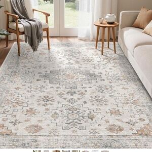 Rug Neutral Vintage Medallion Area Rug - Cream & Gray with Tan Accents